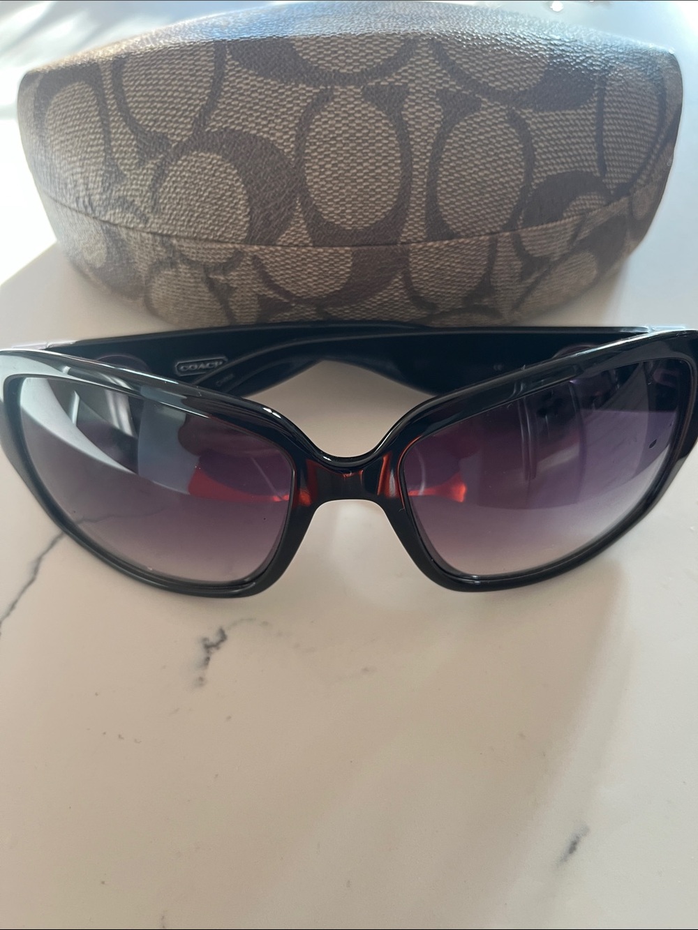 Coach Black Frame Sunglasses with Purple Gradient Lenses
